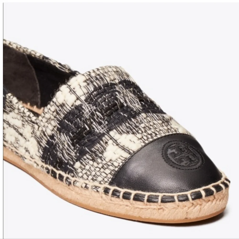 TORY BURCH Tweed Leather Espadrille Flat Loafers
